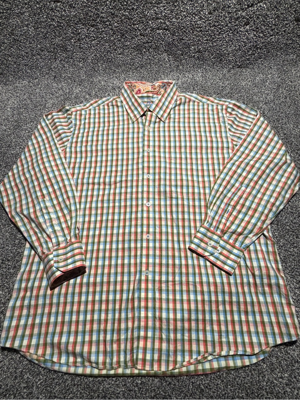 Alan Flusser Green, Blue and Red Plaid Button-Down Shirt